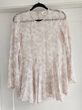 Seed Heritage Pink Paisley Long-Sleeve Blouse Peplum Bell Sleeve Sz M